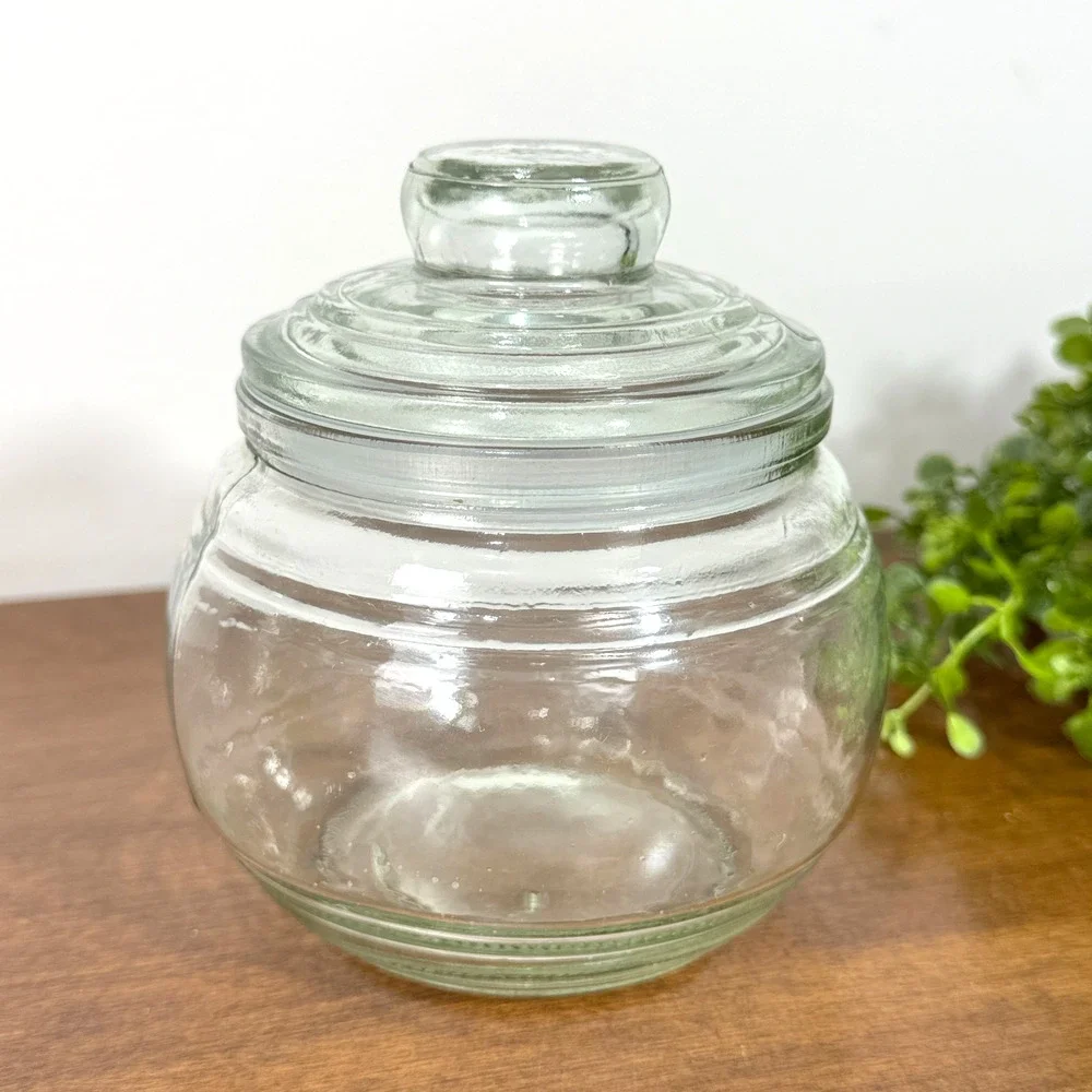 Clear Glass Apothecary Storage Jar with Lid Star Design on Lid 5